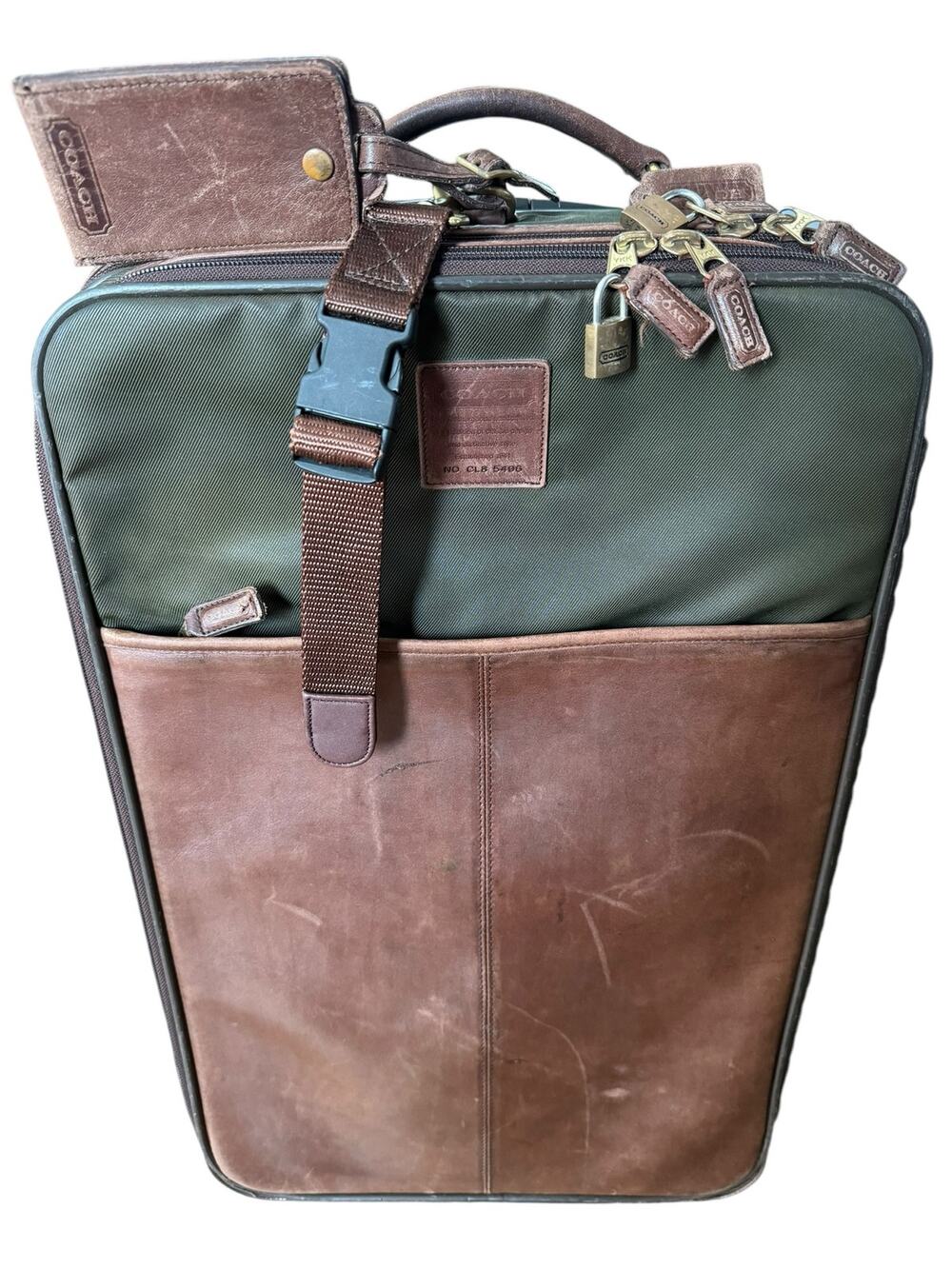Vintage Coach 5496 22” Green Brown Leather Canvas Rolling Garment Bag USA